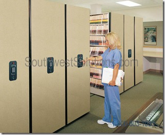 Touch-pad-secured-PIN-access-user-shelving-compact-rolling-spacesaver-records-texas-san-marcos-bryan-bastrop-hill-country